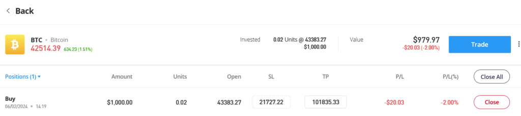 portfolio etoro showing take profit stop loss