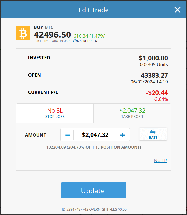 screenhost of how to take profit on etoro